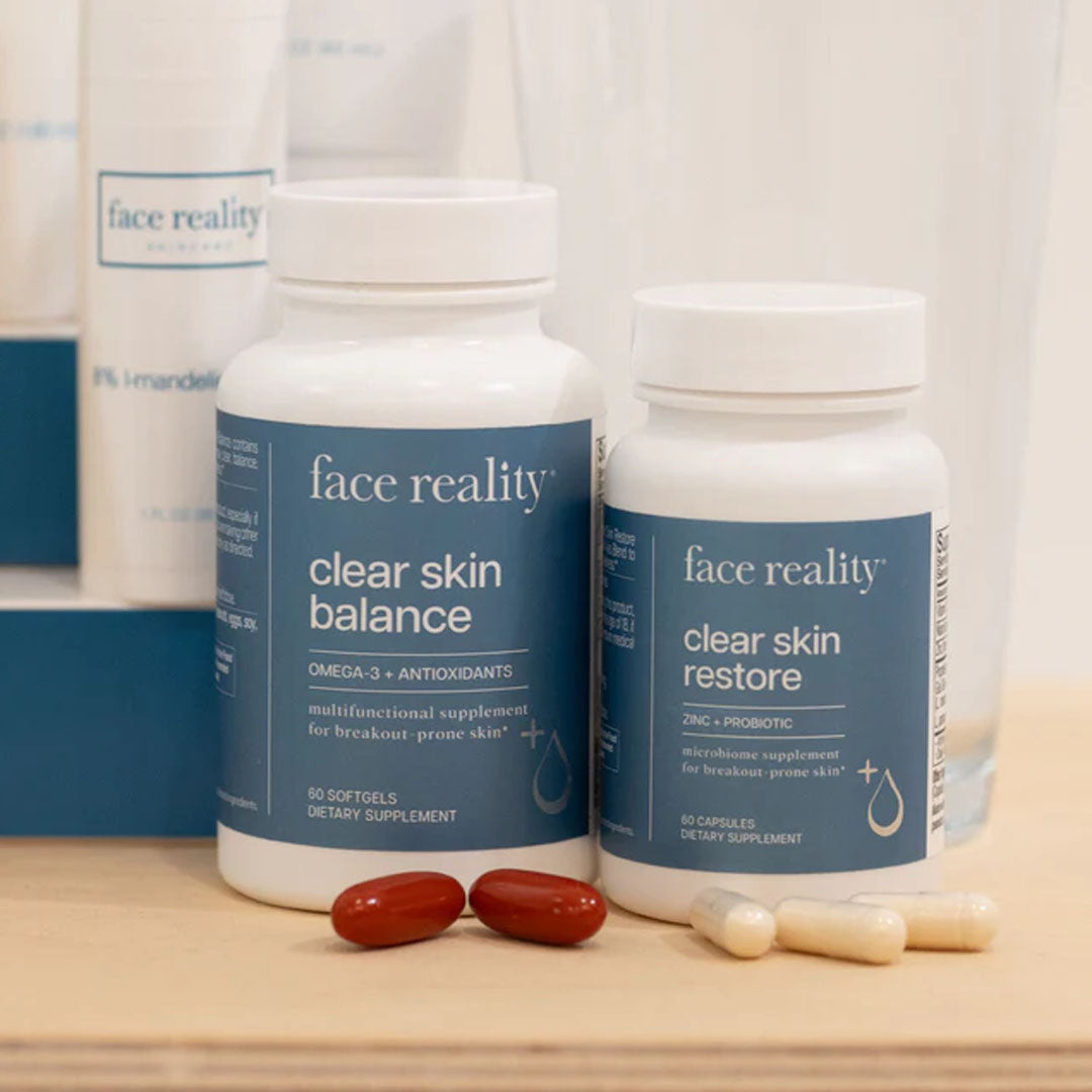 Clear Skin Supplement Duo with pill sizes